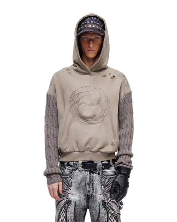 Personsoul Weathered Spiral Panel Hoodie Gray