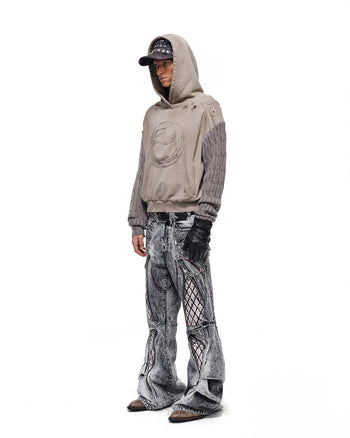 Personsoul Weathered Spiral Panel Hoodie Gray
