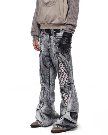 Personsoul Diamond Embroidered Shaped Jeans