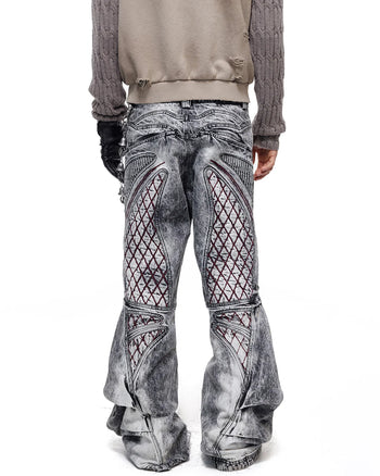 Personsoul Diamond Embroidered Shaped Jeans
