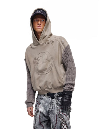 Personsoul Weathered Spiral Panel Hoodie Gray