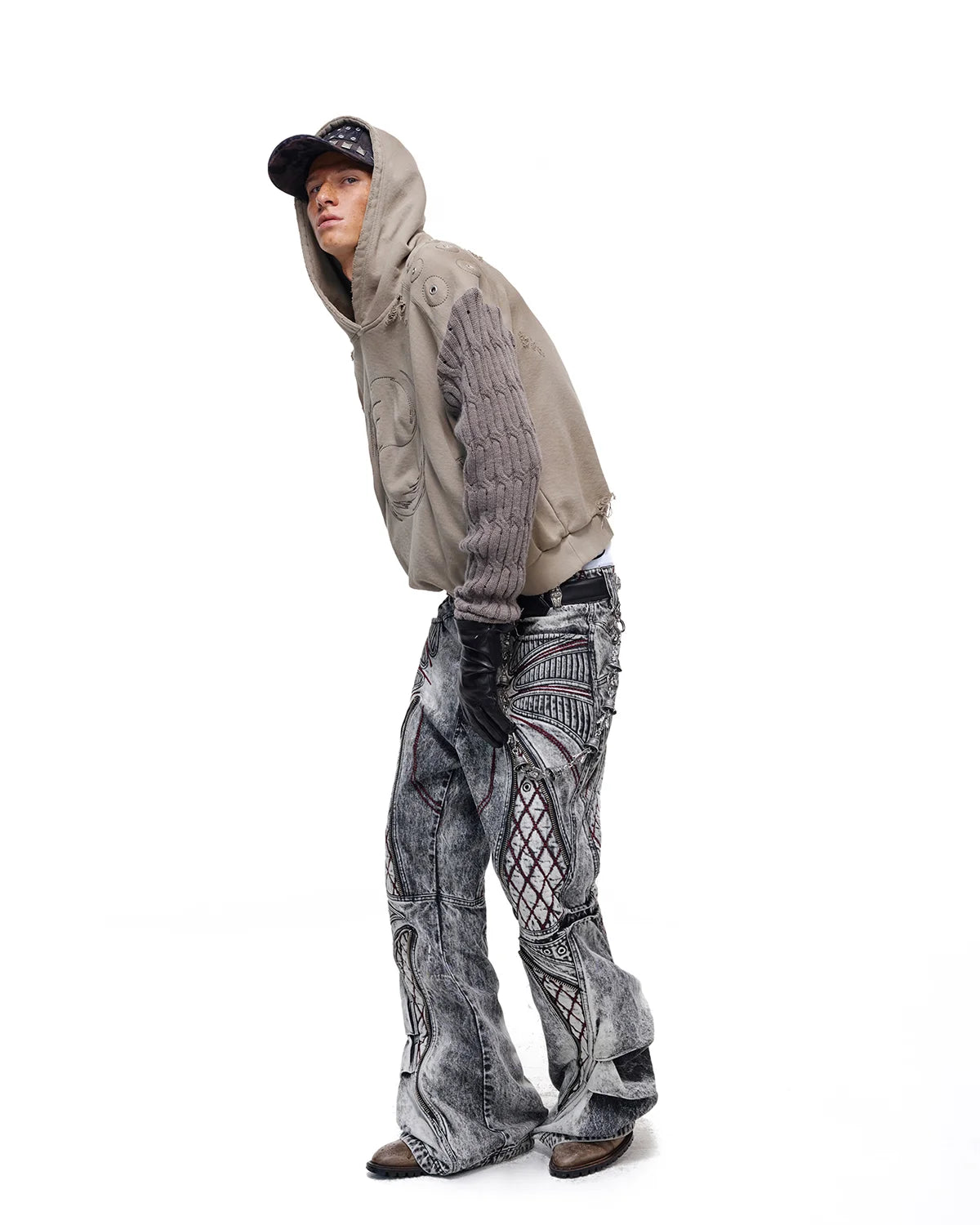 Personsoul Weathered Spiral Panel Hoodie Gray