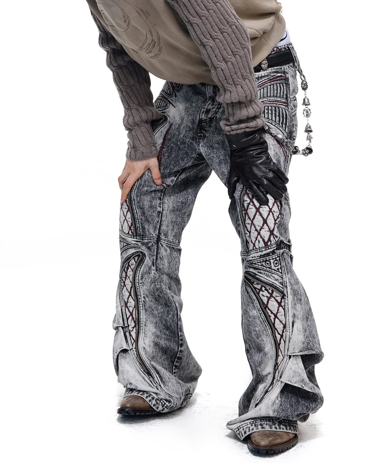 Personsoul Diamond Embroidered Shaped Jeans