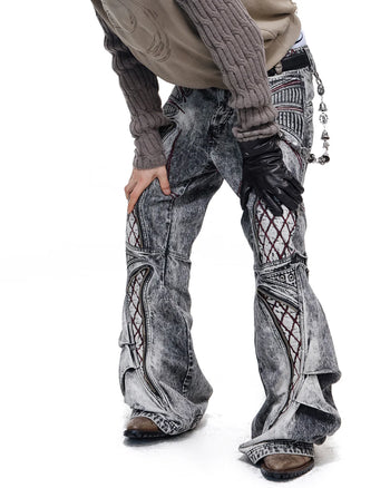 Personsoul Diamond Embroidered Shaped Jeans