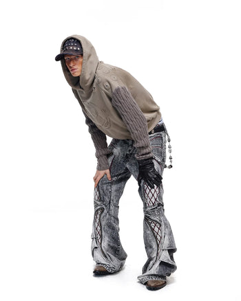 Personsoul Weathered Spiral Panel Hoodie Gray