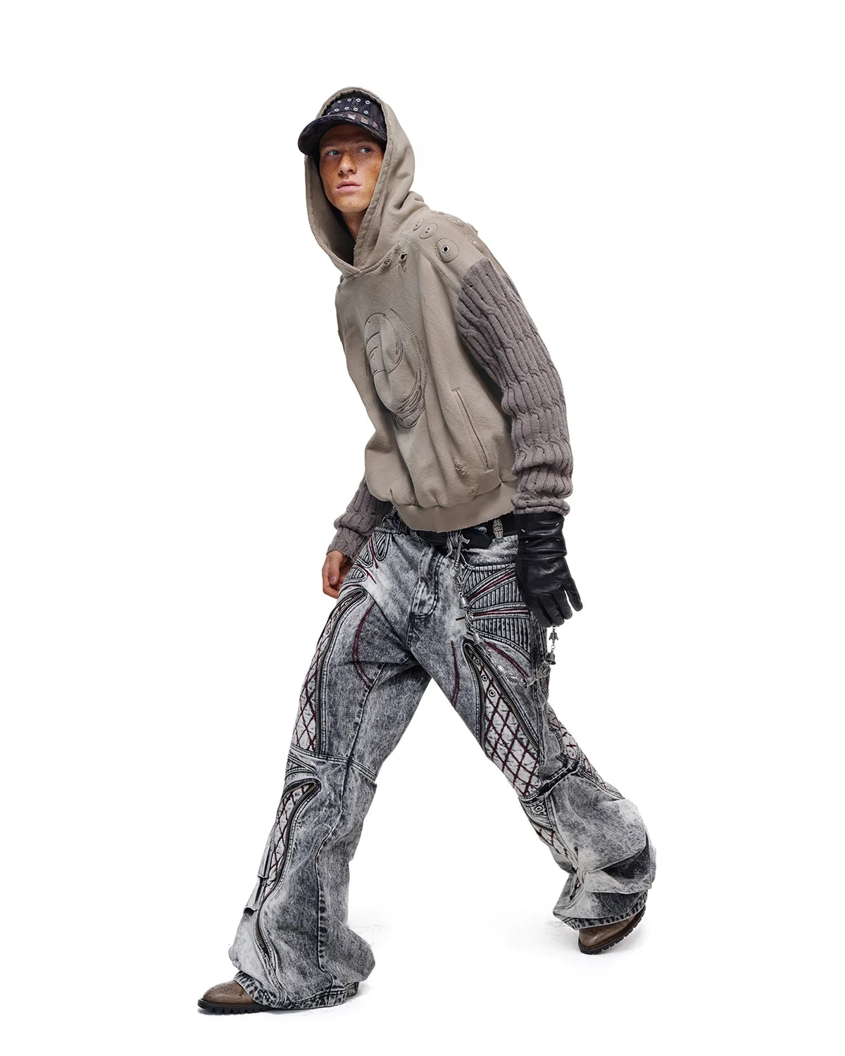 Personsoul Weathered Spiral Panel Hoodie Gray