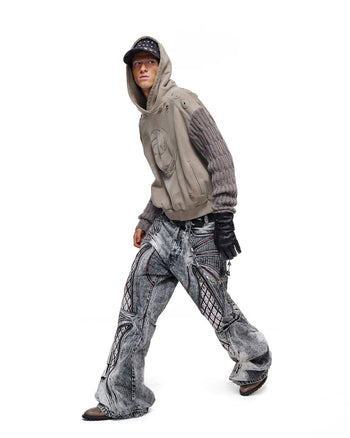 Personsoul Weathered Spiral Panel Hoodie Gray
