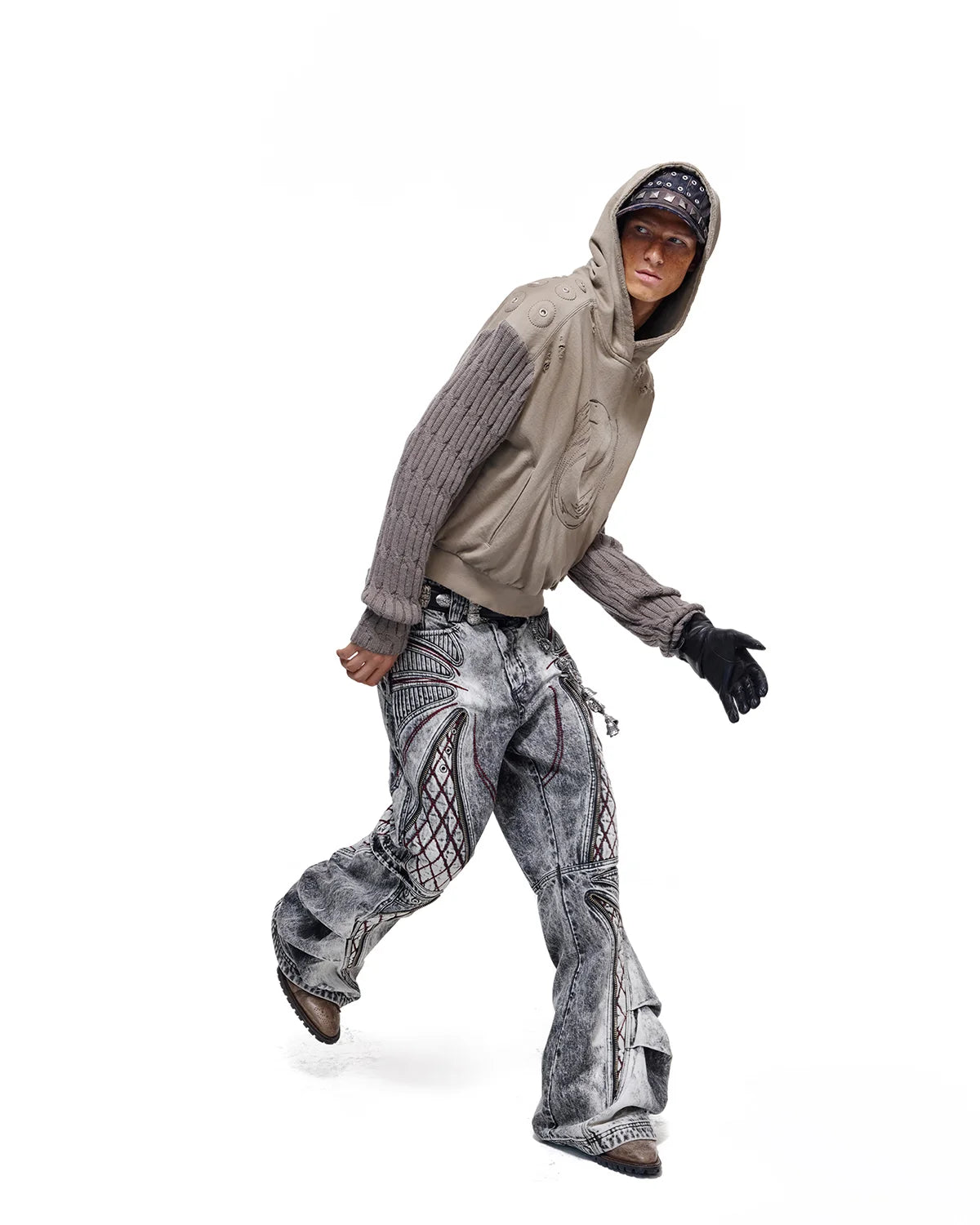 Personsoul Weathered Spiral Panel Hoodie Gray