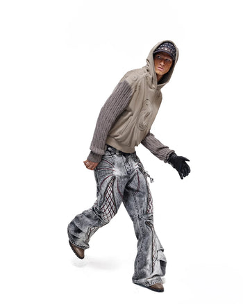 Personsoul Weathered Spiral Panel Hoodie Gray