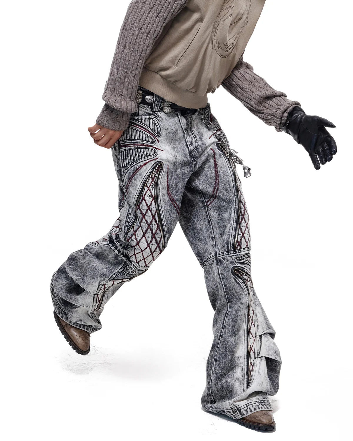 Personsoul Diamond Embroidered Shaped Jeans