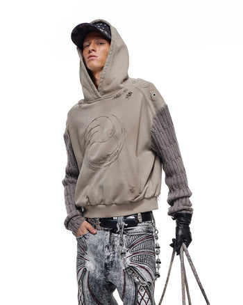 Personsoul Weathered Spiral Panel Hoodie Gray