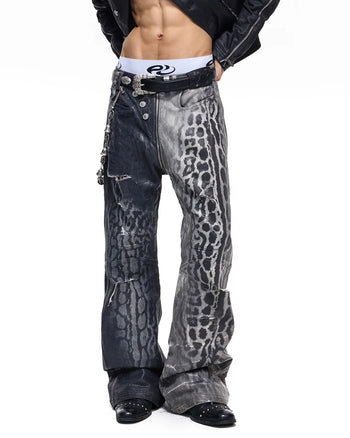 Personsoul Asymmetric Crocodile Embroidery Jeans