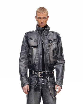 Personsoul Kurzjacke aus genarbtem Kalbsleder im Used-Look