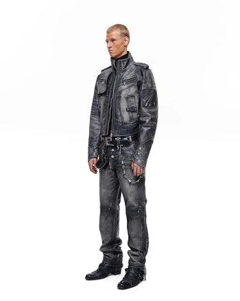 Personsoul Kurzjacke aus genarbtem Kalbsleder im Used-Look
