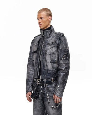 Personsoul Kurzjacke aus genarbtem Kalbsleder im Used-Look
