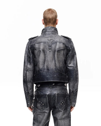 Personsoul Kurzjacke aus genarbtem Kalbsleder im Used-Look