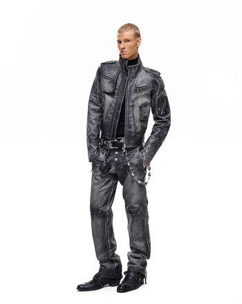 Personsoul Kurzjacke aus genarbtem Kalbsleder im Used-Look