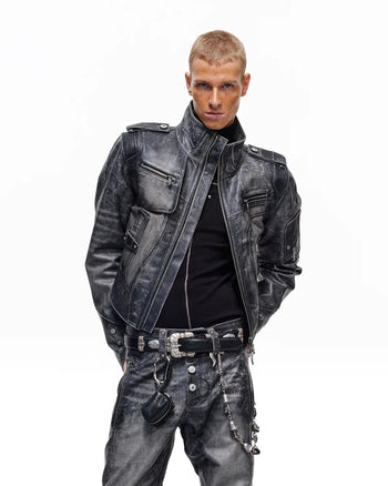 Personsoul Kurzjacke aus genarbtem Kalbsleder im Used-Look