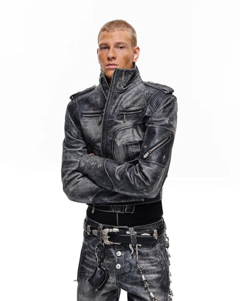 Personsoul Kurzjacke aus genarbtem Kalbsleder im Used-Look