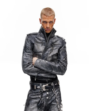 Personsoul Kurzjacke aus genarbtem Kalbsleder im Used-Look