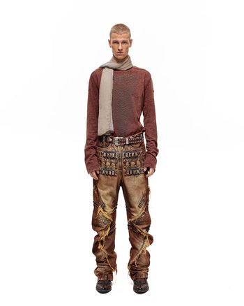 Personsoul Weathered Clay Extra-Long Curved Jeans