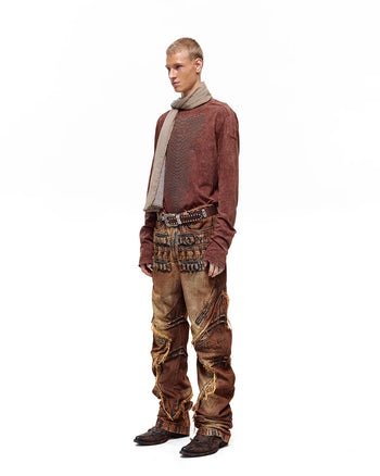 Personsoul Weathered Clay Extra-Long Curved Jeans