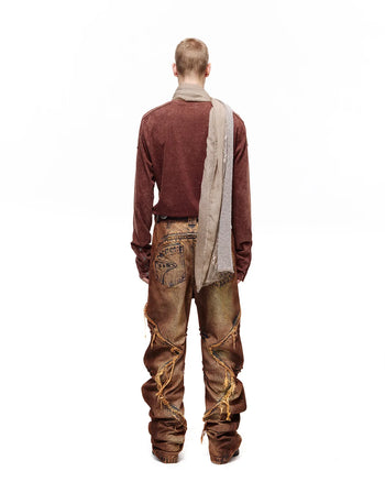 Personsoul Weathered Clay Extra-Long Curved Jeans