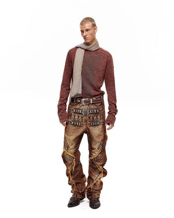 Personsoul Weathered Clay Extra-Long Curved Jeans