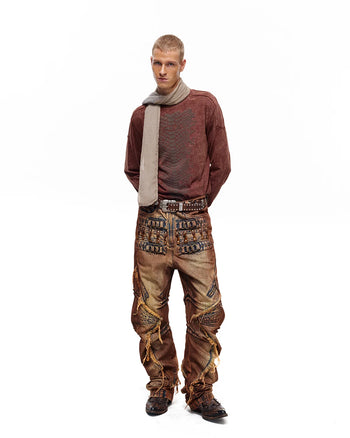 Personsoul Weathered Clay Extra-Long Curved Jeans