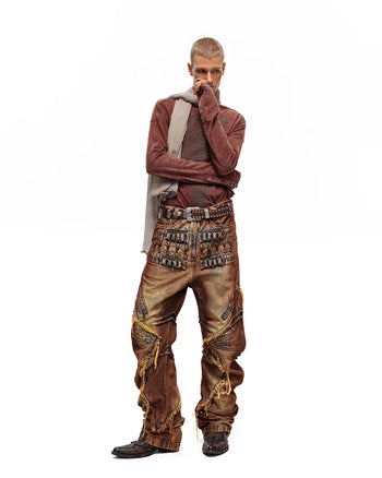 Personsoul Weathered Clay Extra-Long Curved Jeans