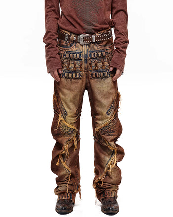 Personsoul Weathered Clay Extra-Long Curved Jeans