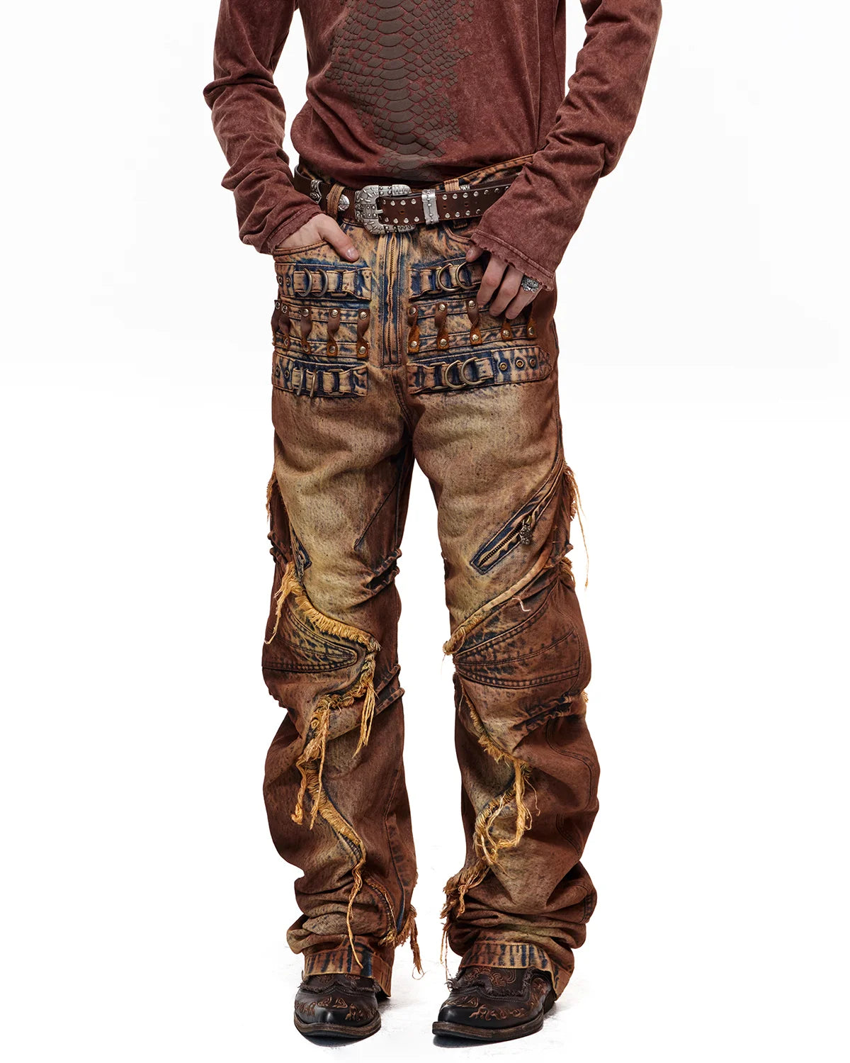 Personsoul Weathered Clay Extra-Long Curved Jeans