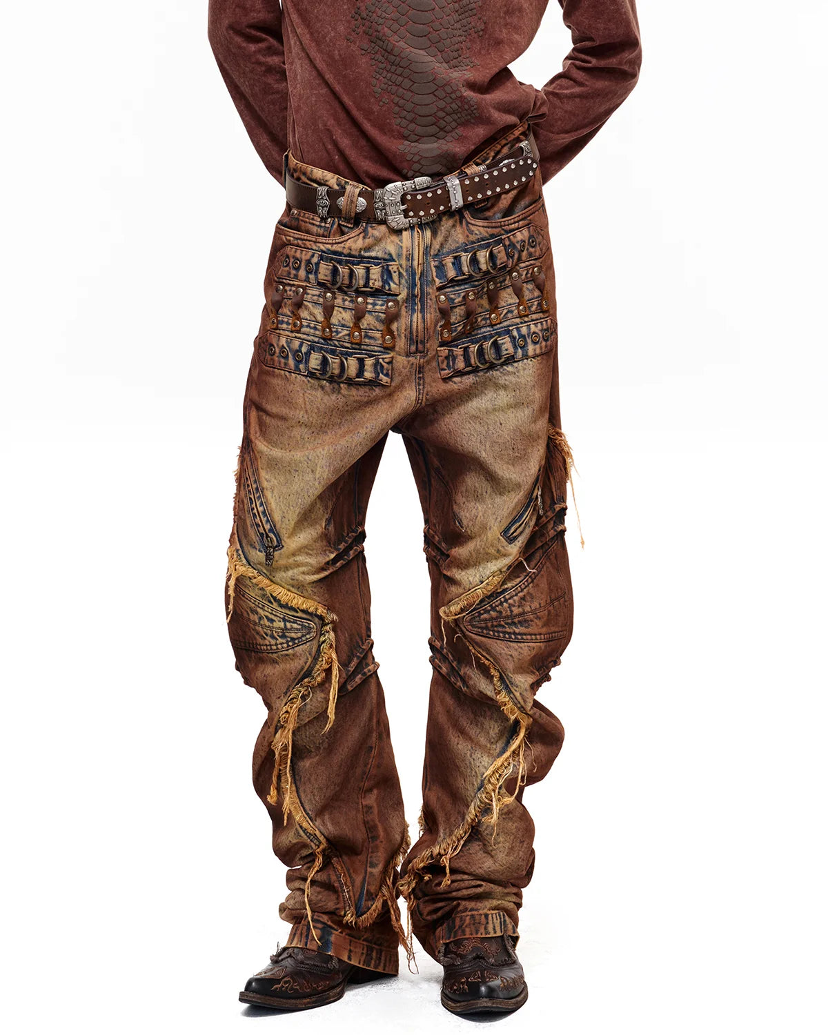 Personsoul Weathered Clay Extra-Long Curved Jeans
