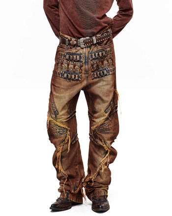 Personsoul Weathered Clay Extra-Long Curved Jeans