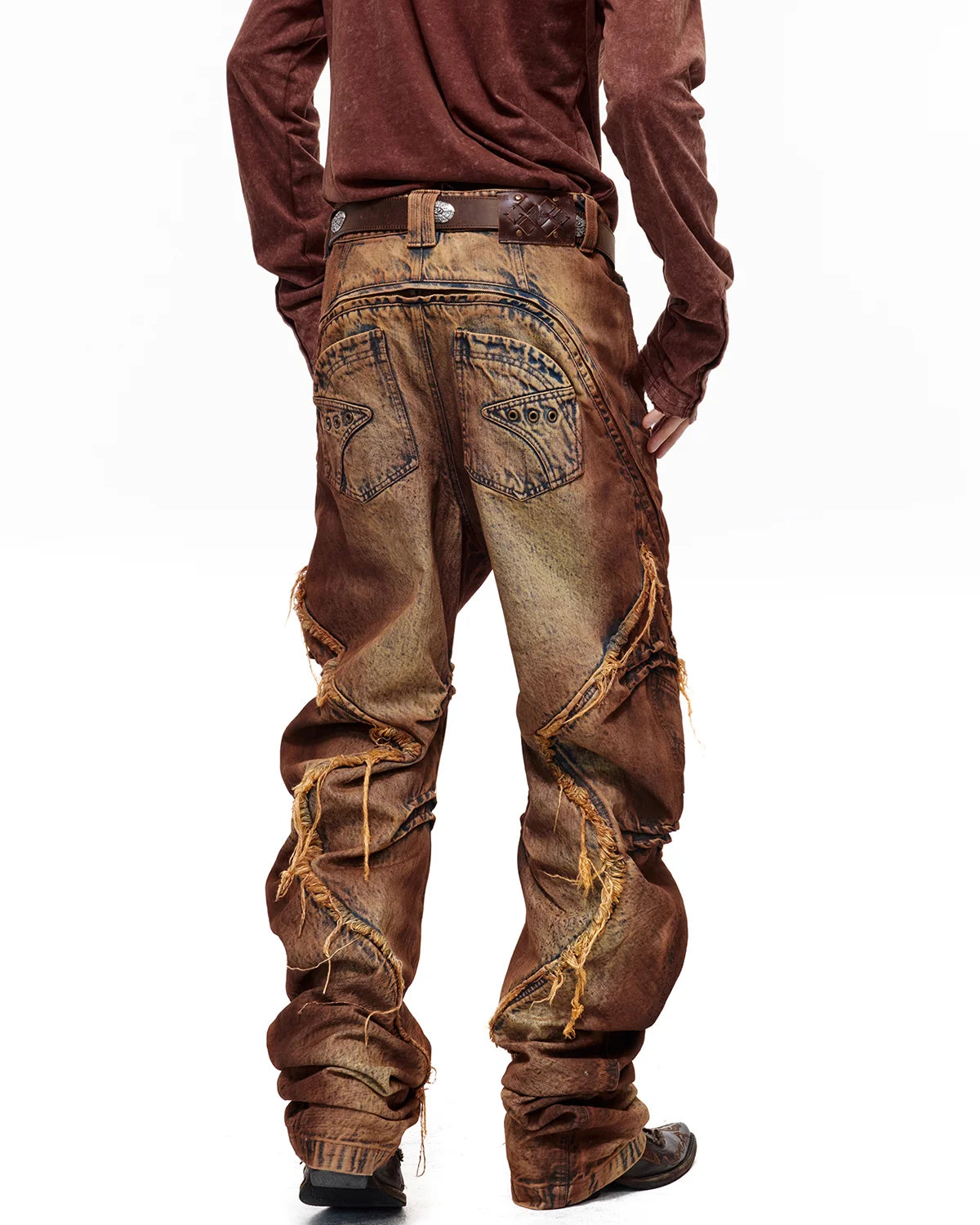 Personsoul Weathered Clay Extra-Long Curved Jeans