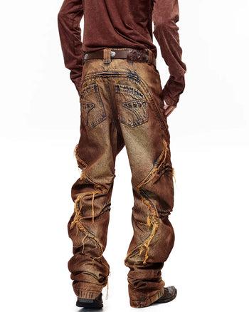 Personsoul Weathered Clay Extra-Long Curved Jeans
