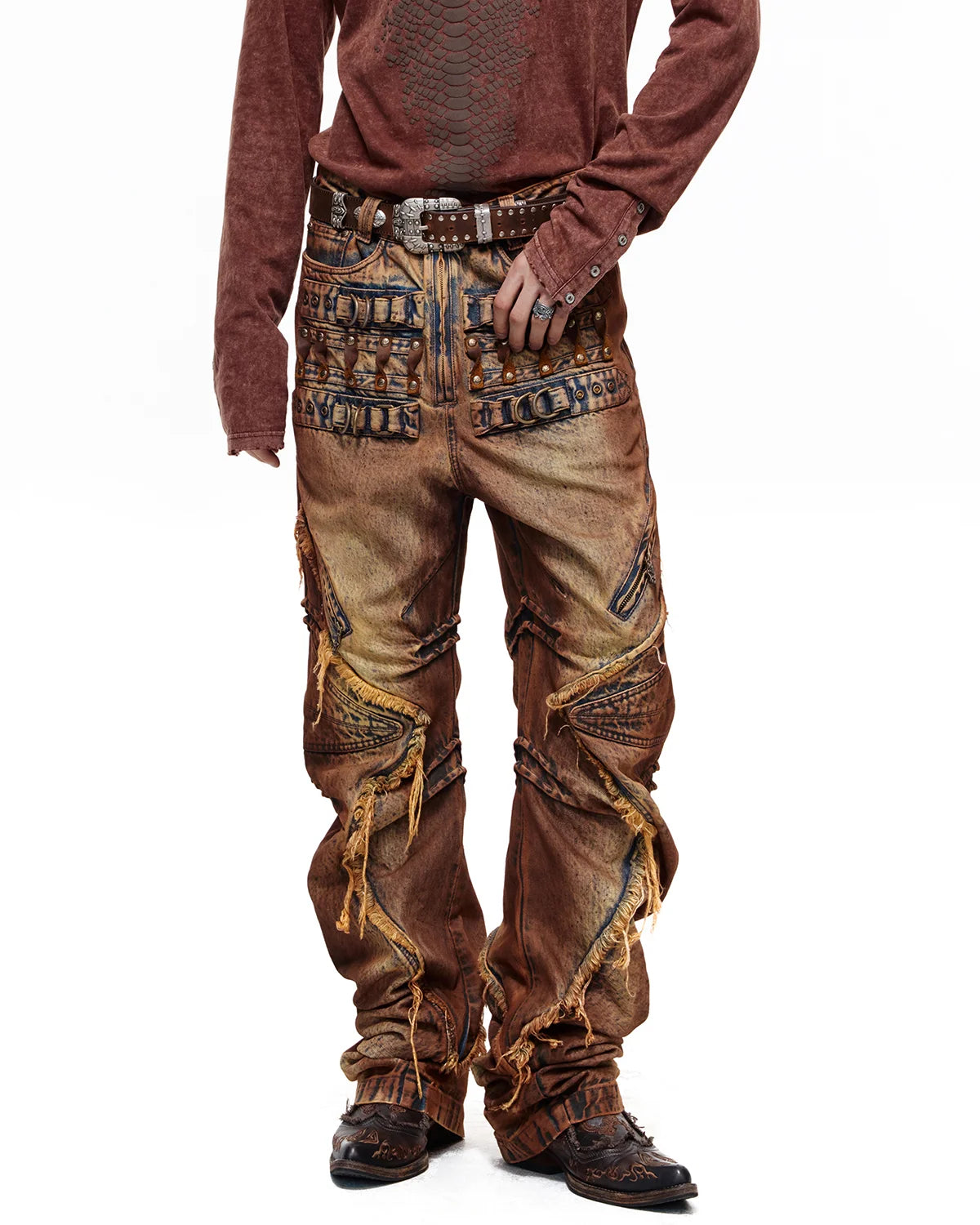 Personsoul Weathered Clay Extra-Long Curved Jeans
