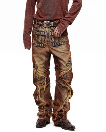 Personsoul Weathered Clay Extra-Long Curved Jeans