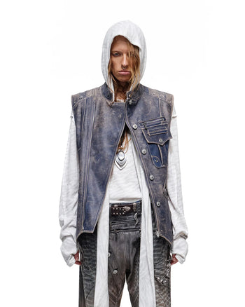 Personsoul Asymmetrical Front Calfskin Leather Vest
