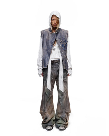 Personsoul Asymmetrical Front Calfskin Leather Vest