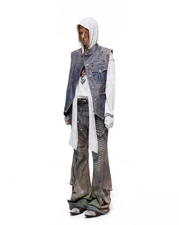 Personsoul Asymmetrical Front Calfskin Leather Vest