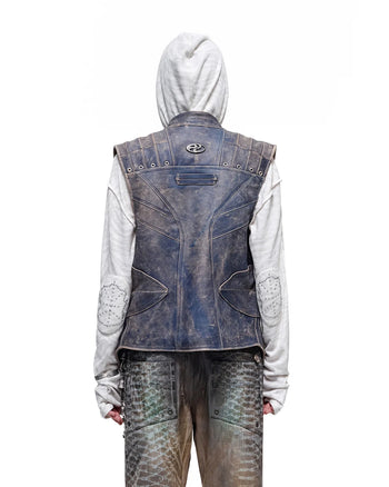 Personsoul Asymmetrical Front Calfskin Leather Vest