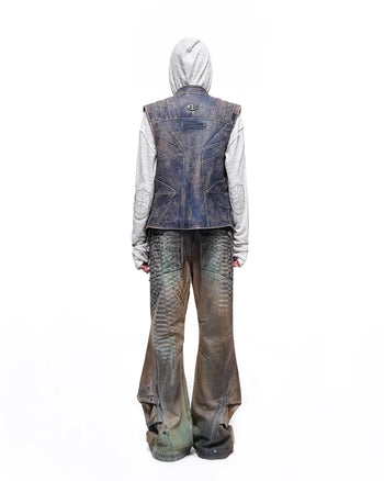 Personsoul Asymmetrical Front Calfskin Leather Vest