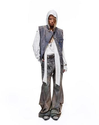 Personsoul Asymmetrical Front Calfskin Leather Vest
