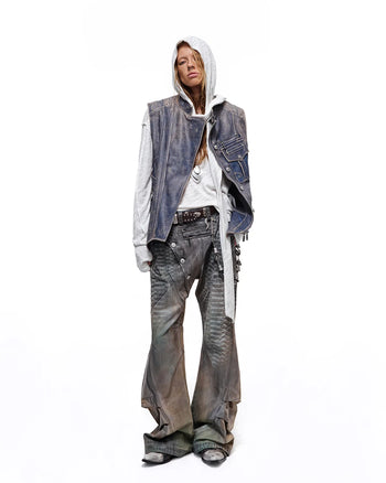 Personsoul Asymmetrical Front Calfskin Leather Vest