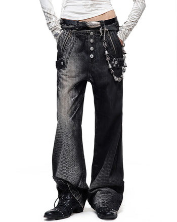 Personsoul Asymmetric Crocodile Embroidery Jeans