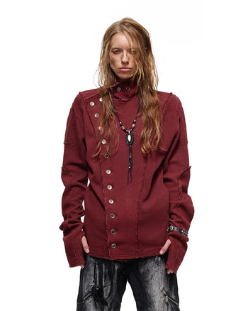 Personsoul Waffelstrick-Langarmshirt mit Stehkragen Rot