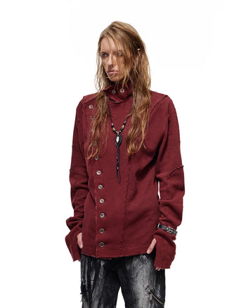 Personsoul Waffelstrick-Langarmshirt mit Stehkragen Rot