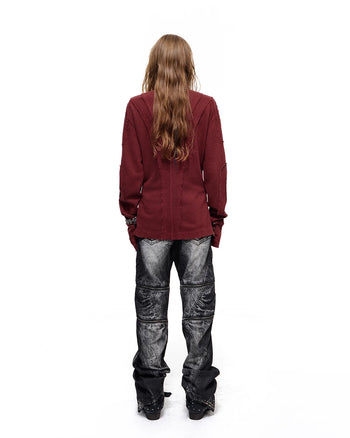 Personsoul Waffelstrick-Langarmshirt mit Stehkragen Rot