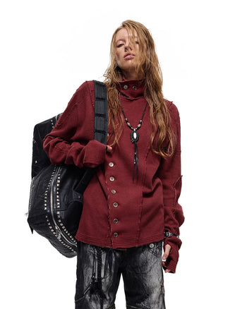 Personsoul Waffelstrick-Langarmshirt mit Stehkragen Rot